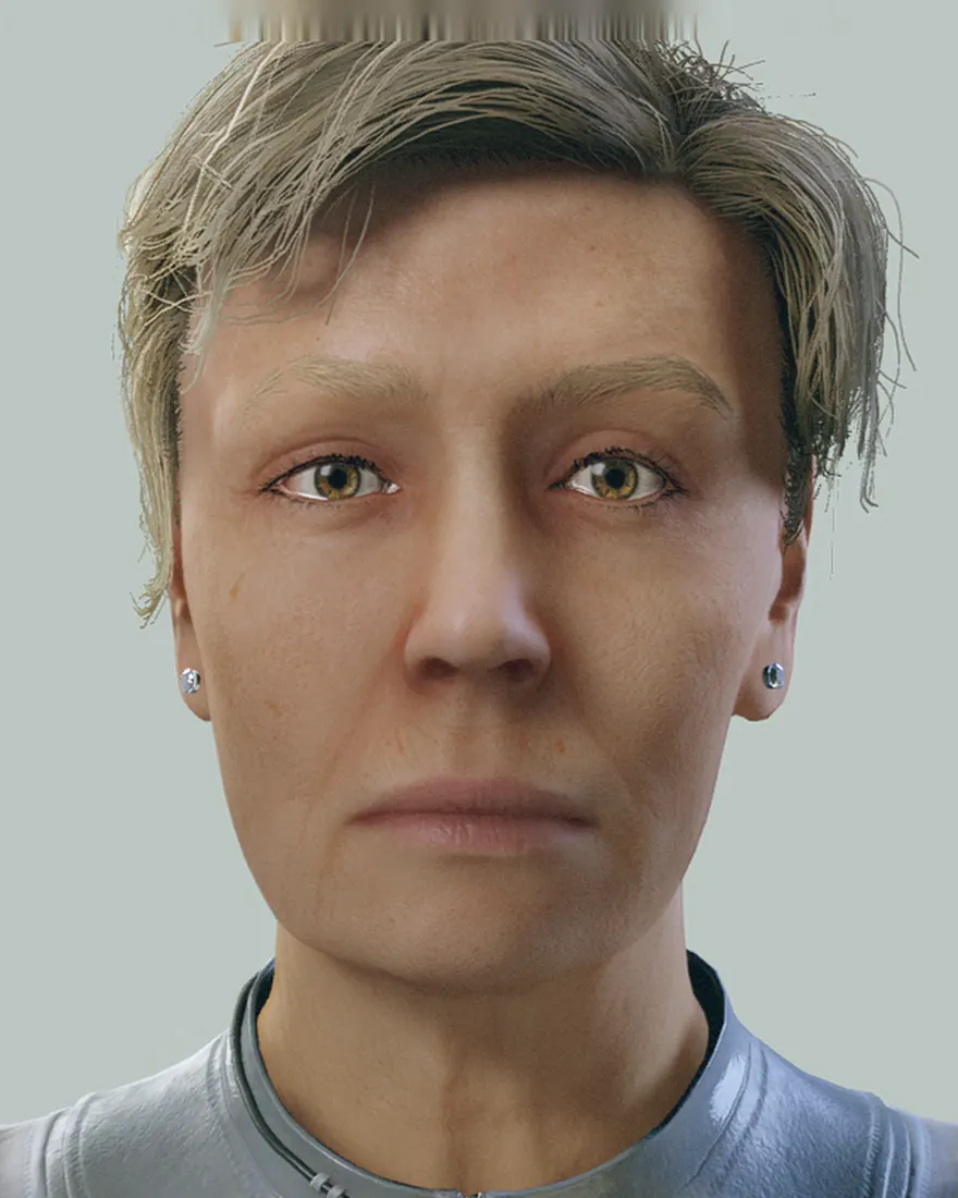 The same face recreated in Starfield's character creator.