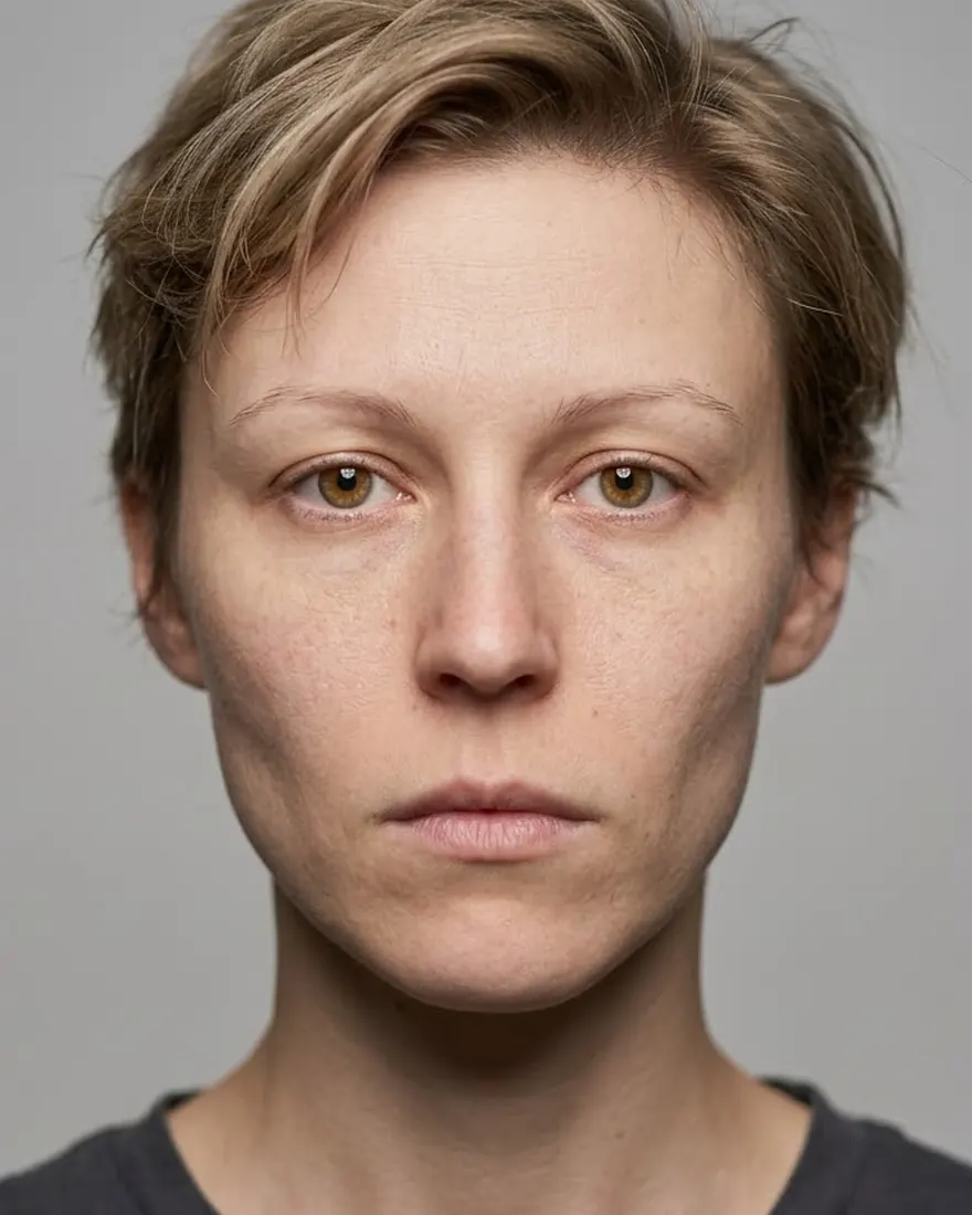 Front-facing photo of an AI-generated test face.
